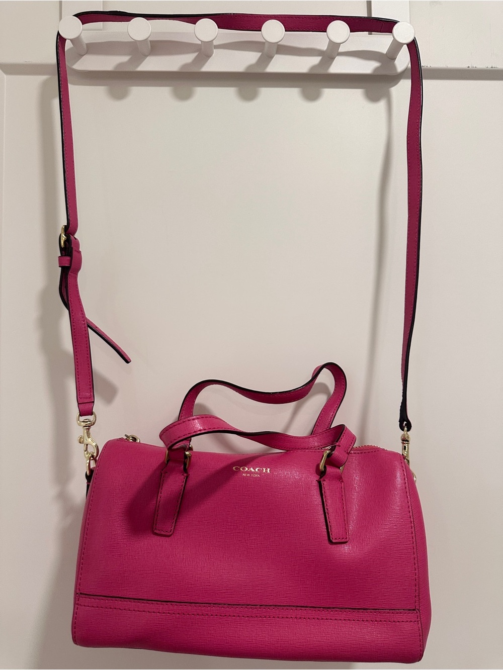 Coach Hot Pink Leather Satchel with Crossbody Strap - Coach